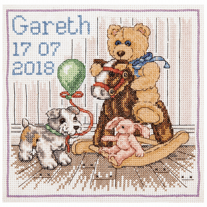 Counted Cross Stitch Kit: Essentials: Teddy Birth Sampler