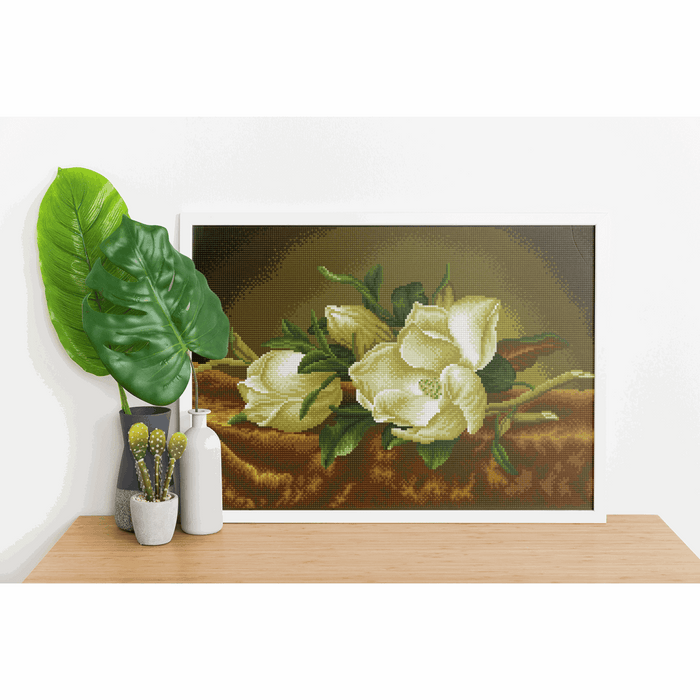 Diamond Painting Kit: "Magnolias on Gold Velvet (Après Martin Johnson Heade)"