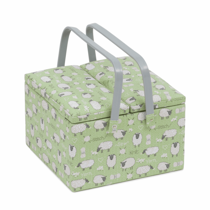 Sewing Box (L): Twin Lid: Square: Sheep