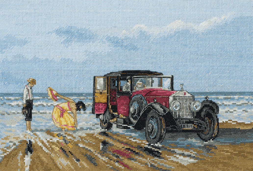 Counted Cross Stitch Kit: Vintage Rolls on the Beach