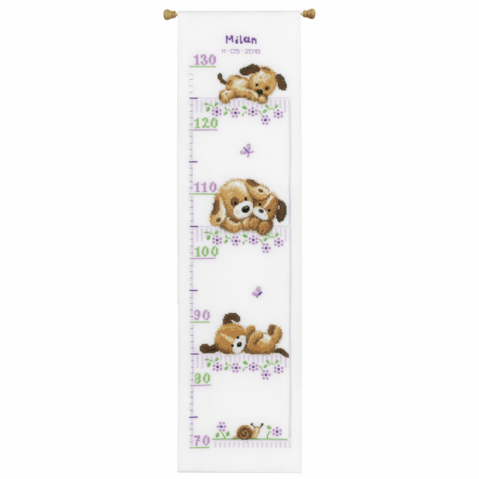 Counted Cross Stitch Kit: Height Chart: Playing Dogs
