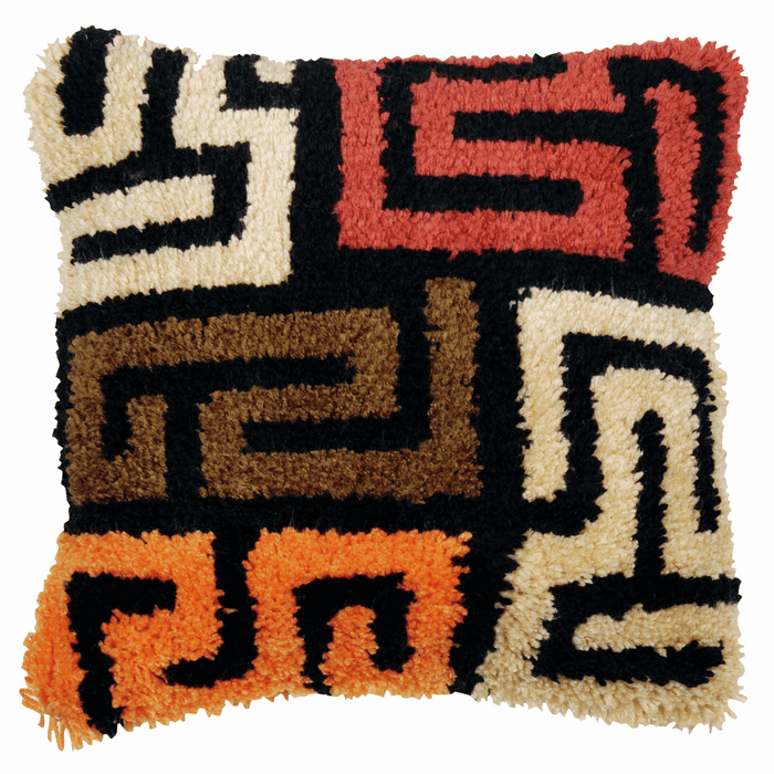 Latch Hook Kit: Cushion: Boho: Kuba Cloth