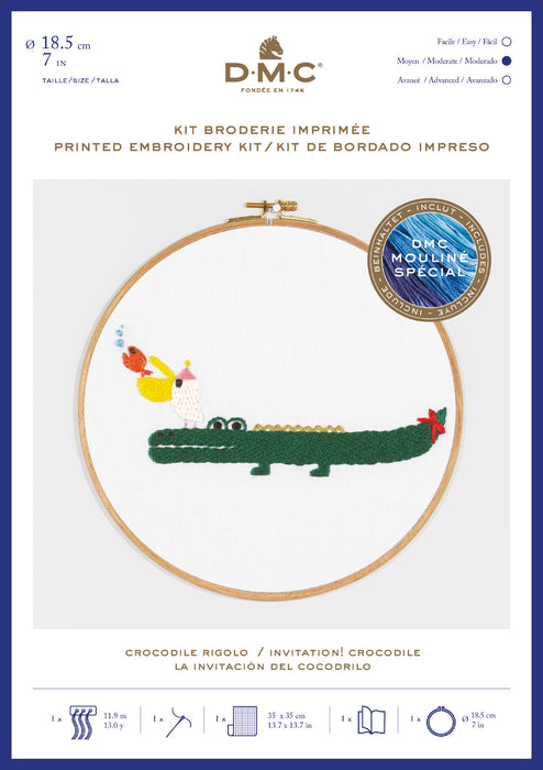 Printed Embroidery Kit - Crocodile