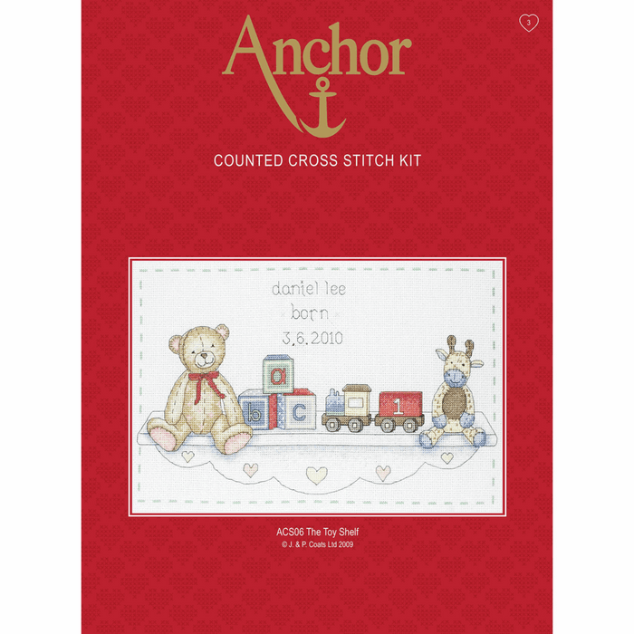 Counted Cross Stitch Kit: Birth Record: The Toy Shelf