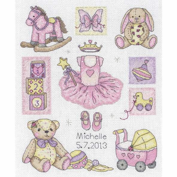 Counted Cross Stitch Kit: Birth Record: Girl