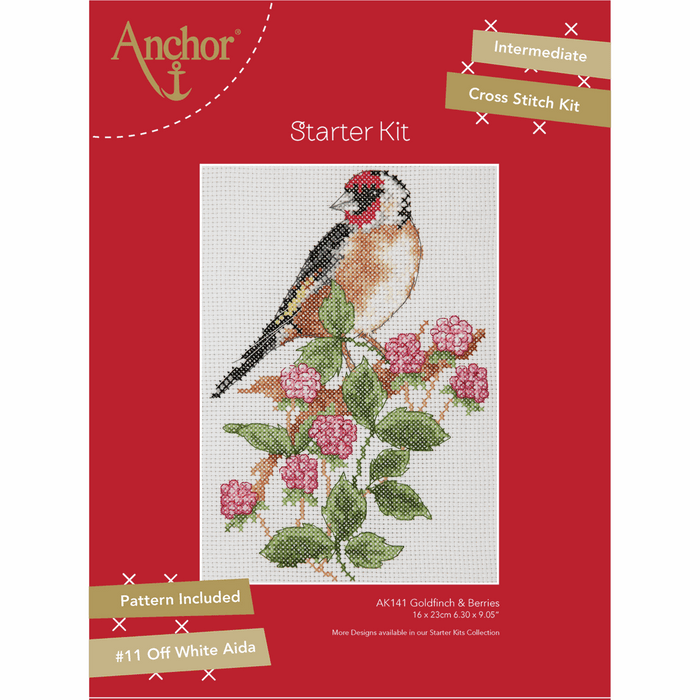 Counted Cross Stitch Kit: Starter: Goldfinch & Berries