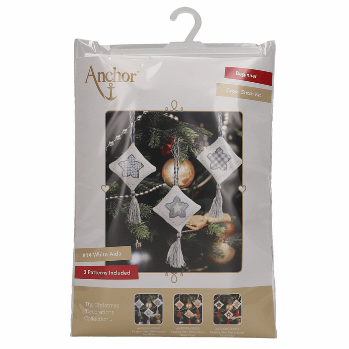 Counted Cross Stitch Kits: Christmas Decorations: Stars: Ice Blue