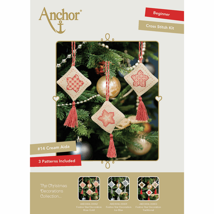 Counted Cross Stitch Kits: Christmas Decorations: Stars: Rose Gold