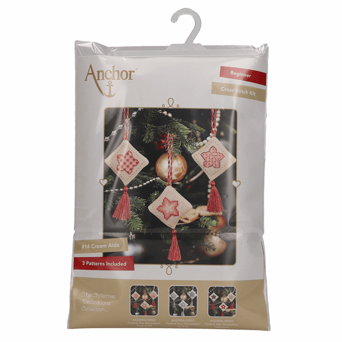 Counted Cross Stitch Kits: Christmas Decorations: Stars: Rose Gold