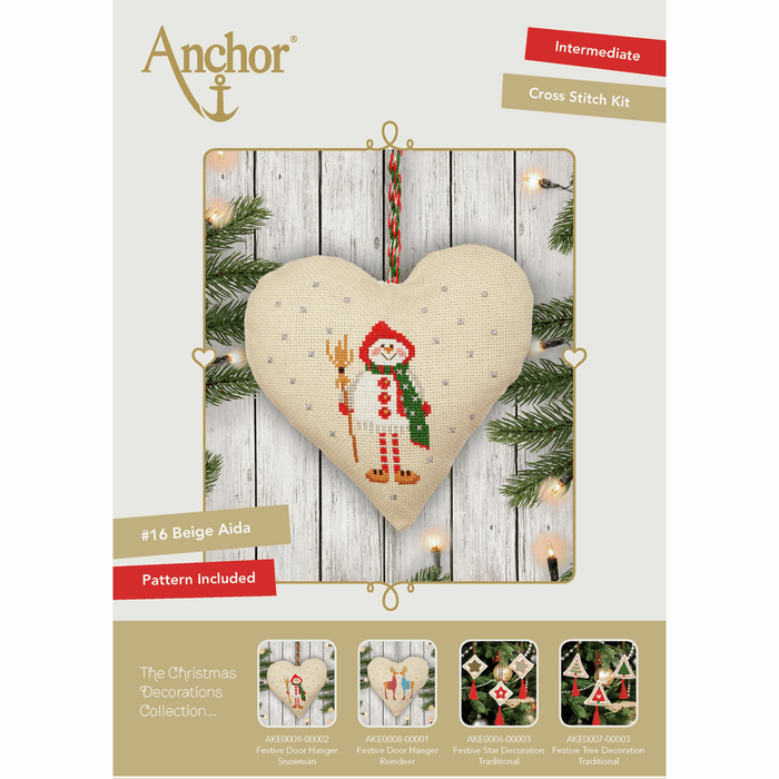 Counted Cross Stitch Kit: Heart Door Hanger: Snowman