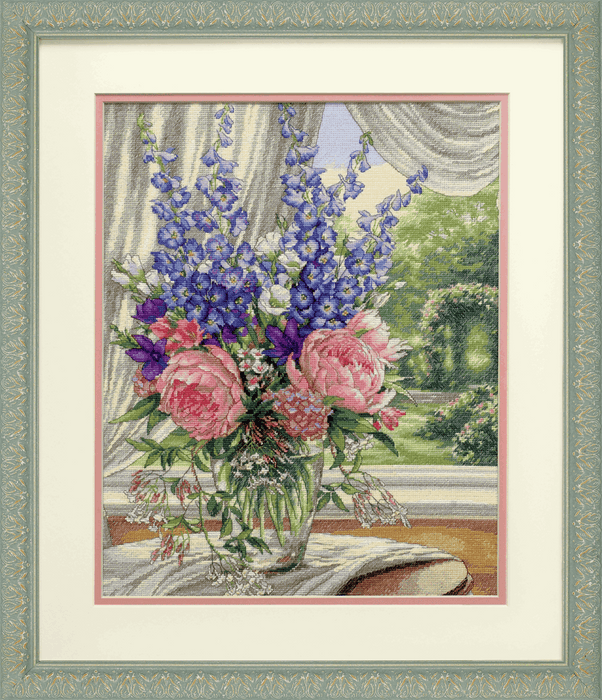 Gold: Counted Cross Stitch Kit: Peonies & Delphiniums
