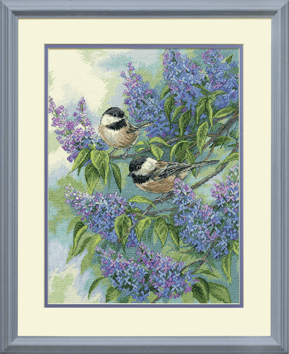 Gold: Counted Cross Stitch Kit: Chickadees and Lilacs