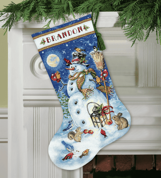 Gold: Counted Cross Stitch Kit: Stocking: Snowman & Friends