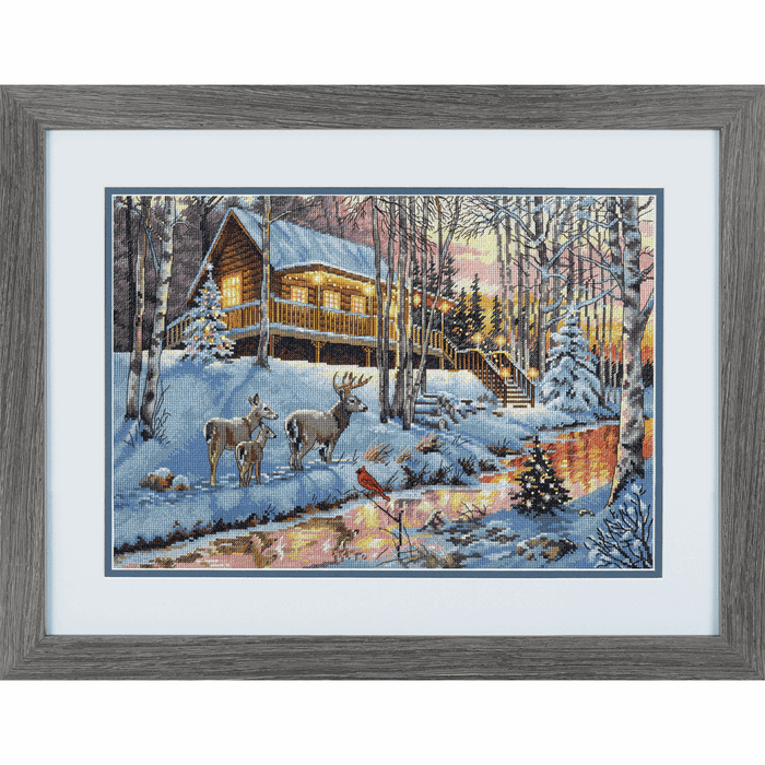 Counted Cross Stitch Kit: Gold: Winter Cabin