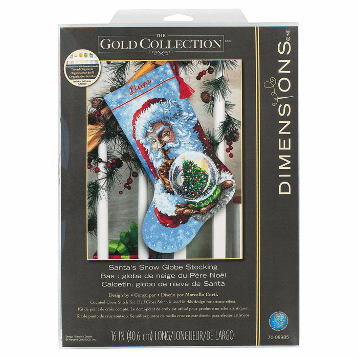 Gold: Counted Cross Stitch Kit: Stocking: Santa's Snow Globe