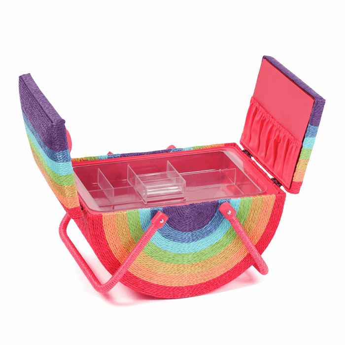 Wicker Sewing Box: Twin Lid: Rainbow