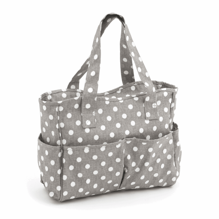 Craft Bag: Matt PVC: Grey Linen Polka Dot