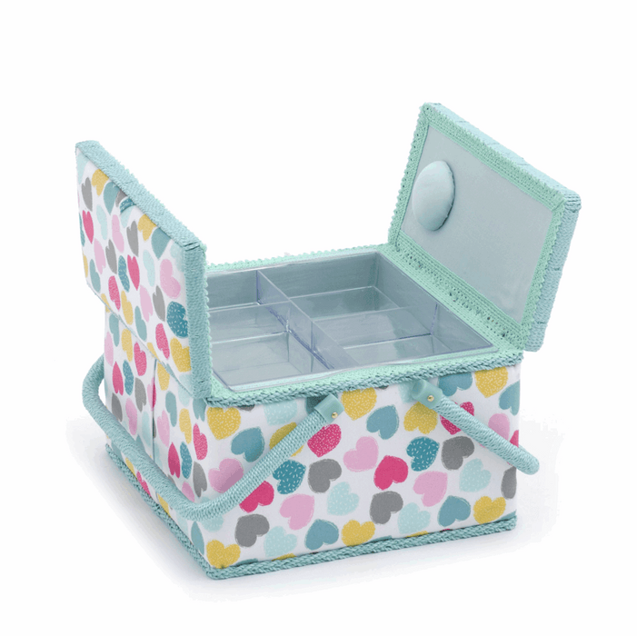 Sewing Box (L): Twin Lid: Square: Love