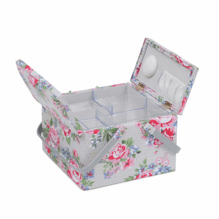 Sewing Box (L): Twin Lid: Square: Rose