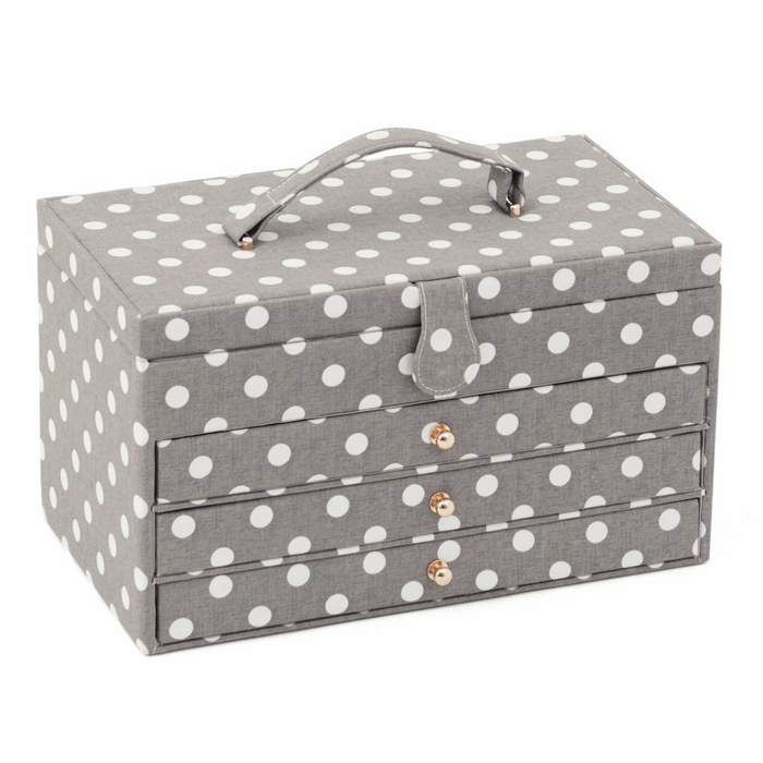 Sewing Box (XL): 3 Drawer: Grey Linen Polka Dot