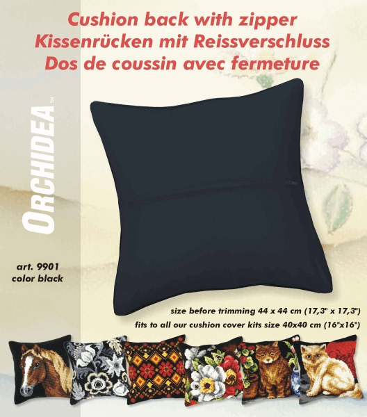 Cushion Back with Zipper: 40 x 40cm: Black