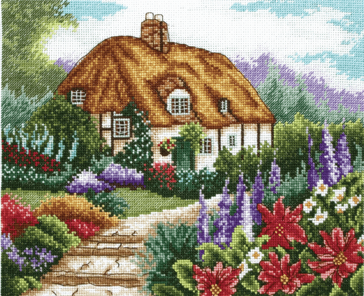 Counted Cross Stitch Kit: Cottage Garden in Bloom