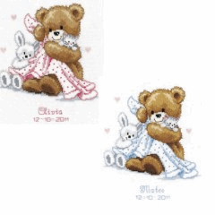 Counted Cross Stitch Kit: Birth Record: Teddy & Blanket