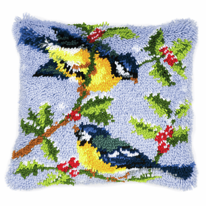 Latch Hook Kit: Cushion: Winter Scene Blue Tits