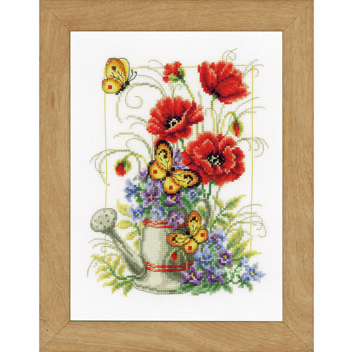 Counted Cross Stitch Kit: Watering Can Flowers