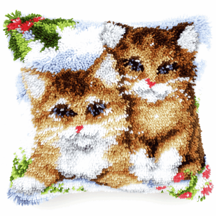 Latch Hook Kit: Cushion: Snow Cats