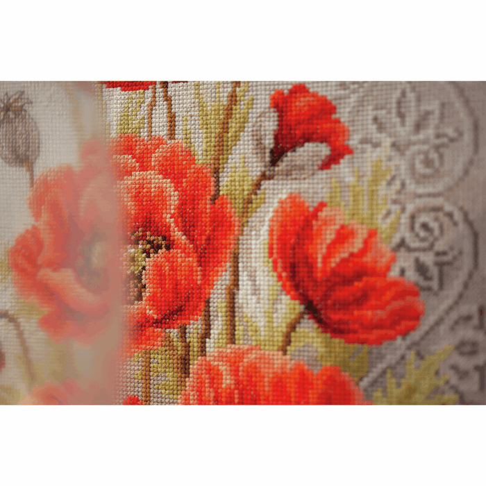 Counted Cross Stitch Kit: Poppies & Swirls