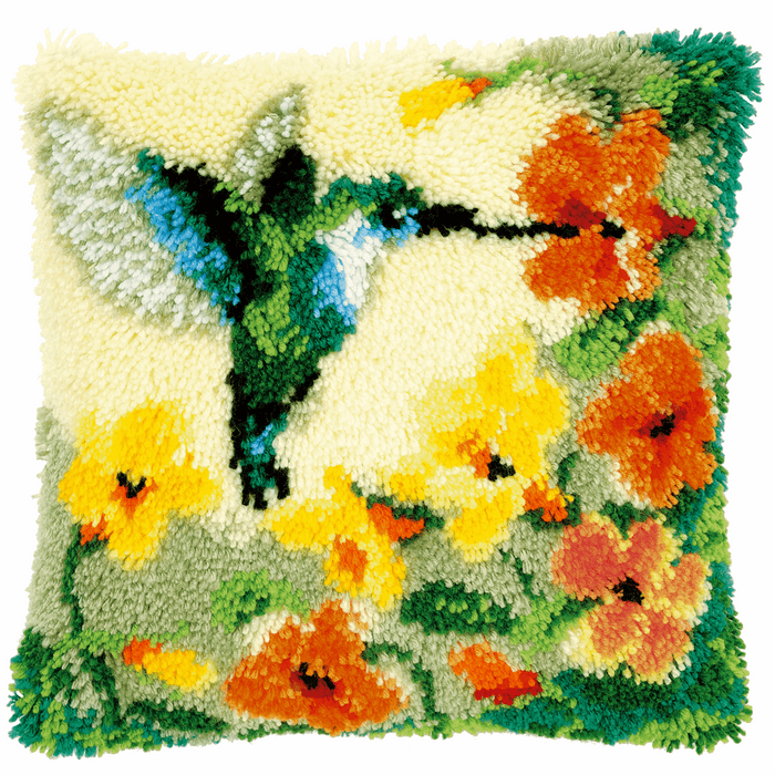 Latch Hook Kit: Cushion: Hummingbird & Flowers