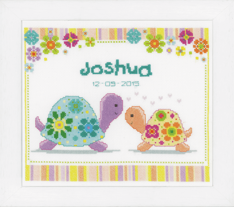 Counted Cross Stitch Kit: Birth Record: Colourful Turtles