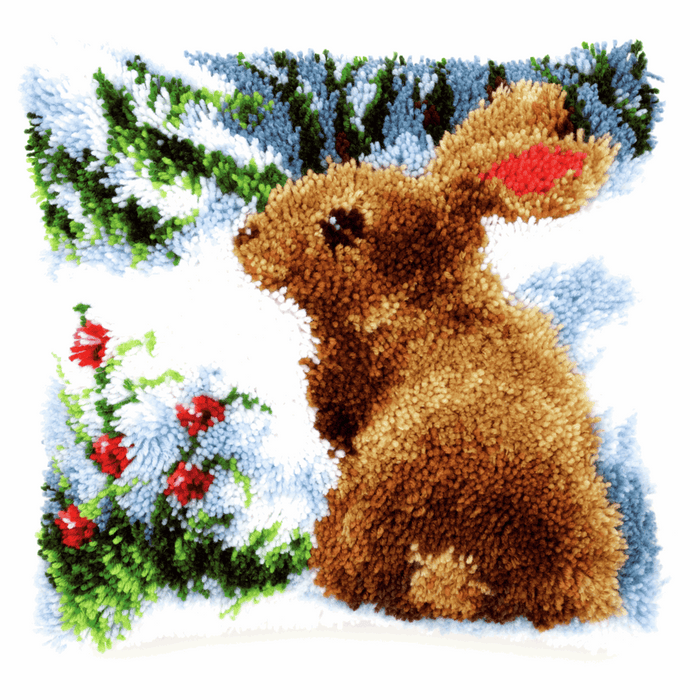 Latch Hook Kit: Cushion: Rabbit in the Snow