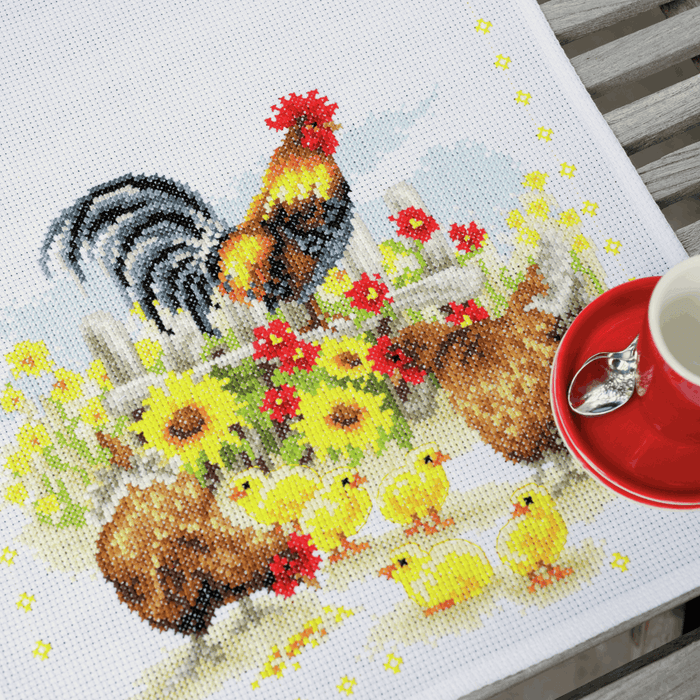 Counted Cross Stitch Kit: Runner: Chickens in Flowers