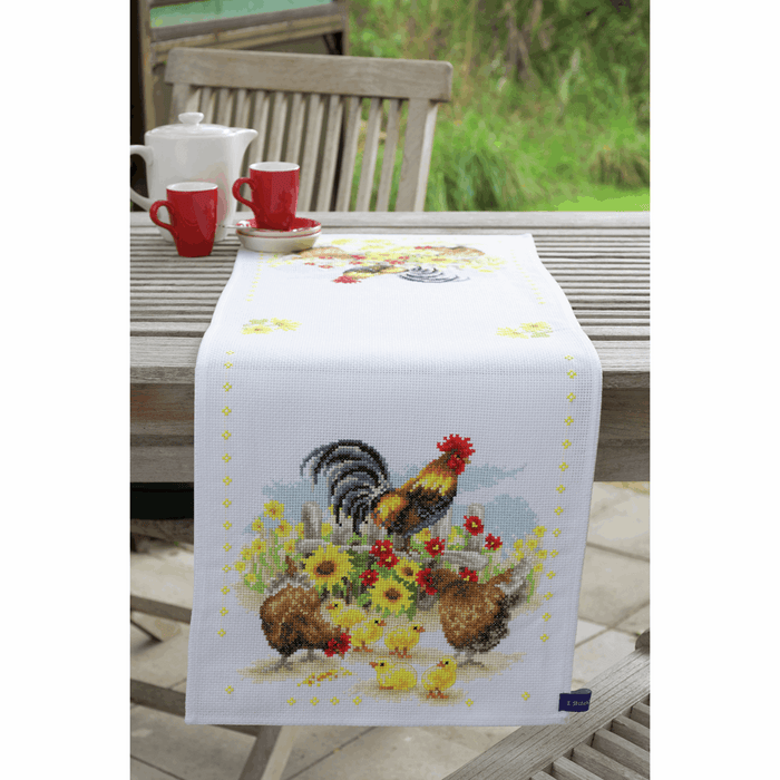 Counted Cross Stitch Kit: Runner: Chickens in Flowers
