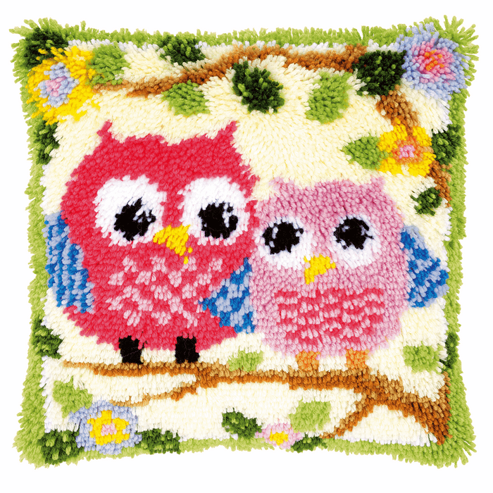 Latch Hook Kit: Cushion: Owls on a Branch