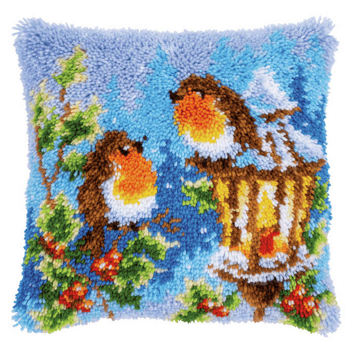 Latch Hook Kit: Cushion: Robins with Christmas
