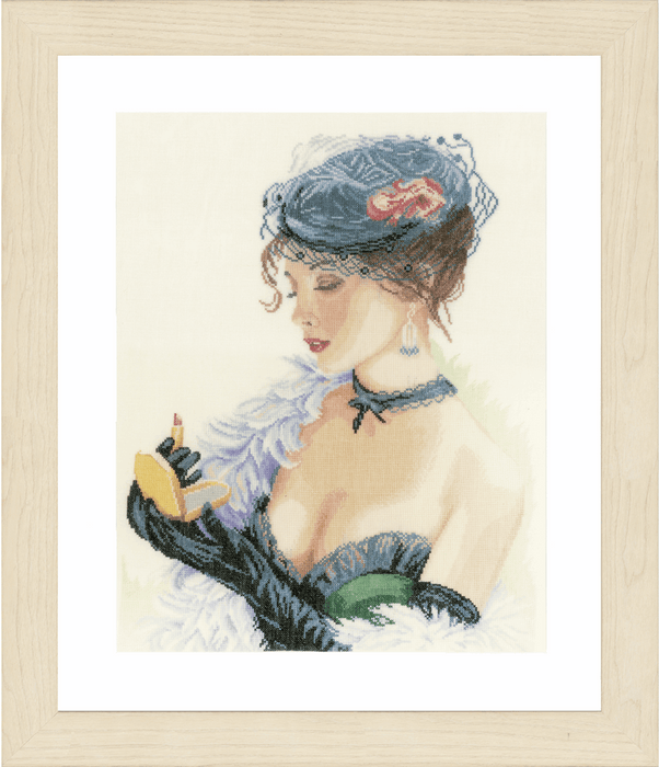 Counted Cross Stitch Kit: Lady With Lipstick (Linen)