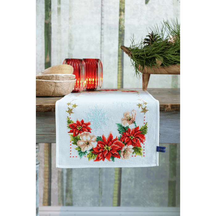 Counted Cross Stitch Kit: Table Runner: Christmas Flowers