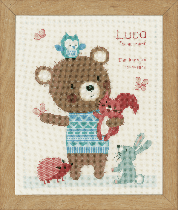 Counted Cross Stitch Kit: Birth Record: Cute Animal Friends