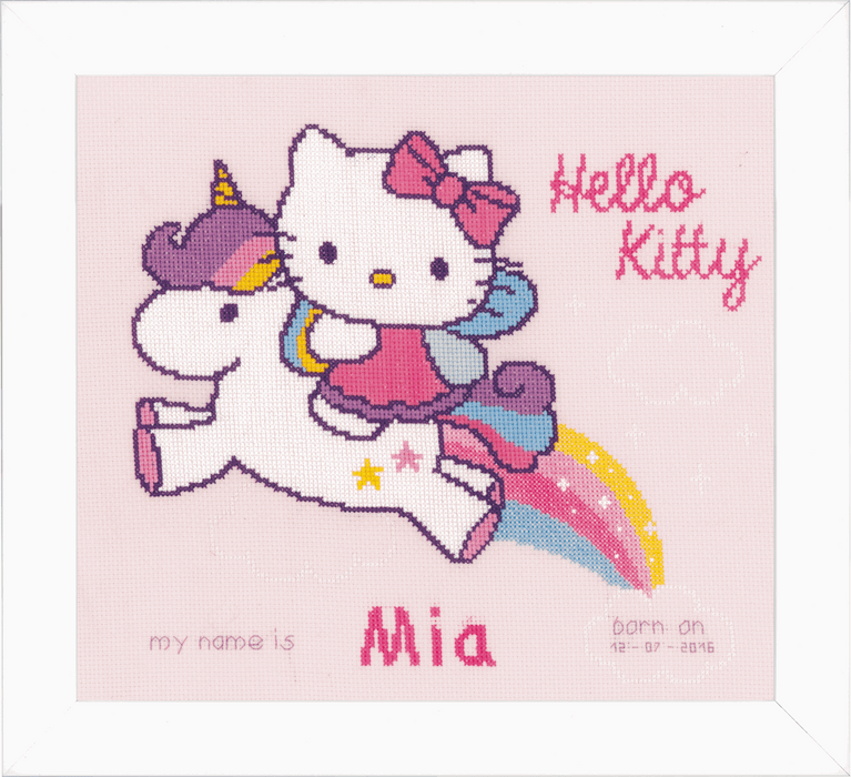 Counted Cross Stitch: Birth Record: Hello Kitty and Unicorn
