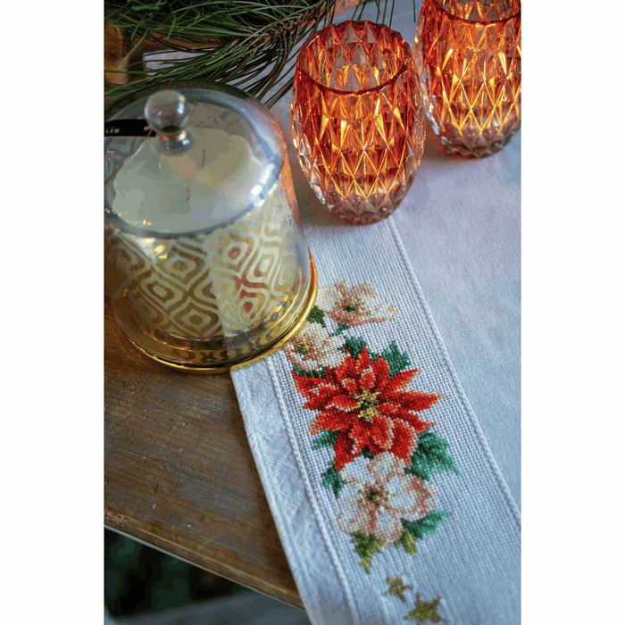 Counted Cross Stitch Kit: Tablecloth: Christmas Flowers