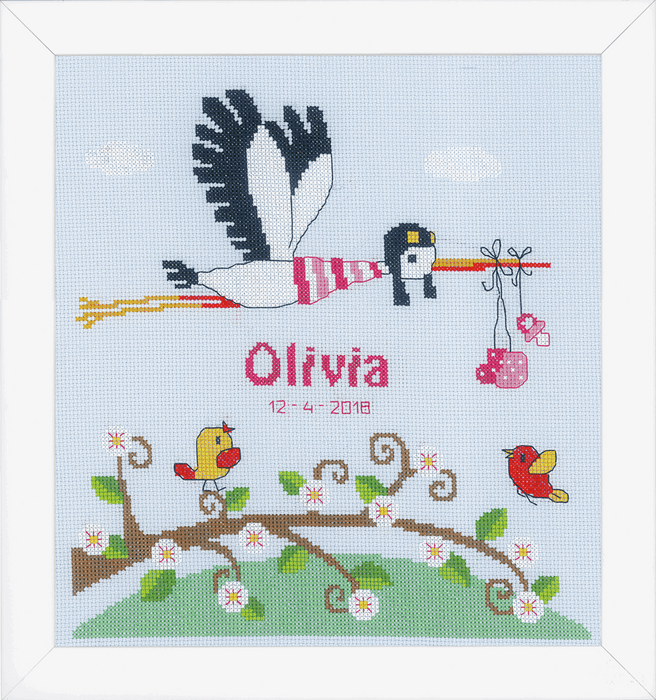 Counted Cross Stitch Kit: Birth Record: Stork