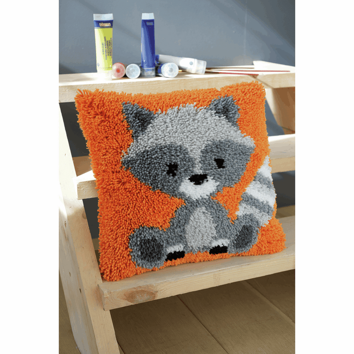 Latch Hook Kit: Cushion: Raccoon