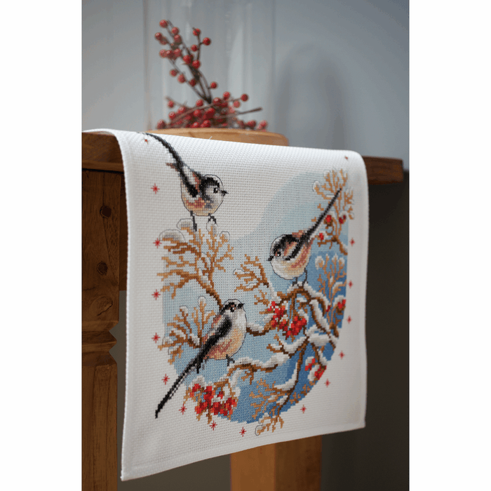 Counted Cross Stitch Kit: Runner: Long-Tailed Tits & Red Berries