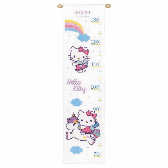 Counted Cross Stitch: Height Chart: Hello Kitty and Rainbow