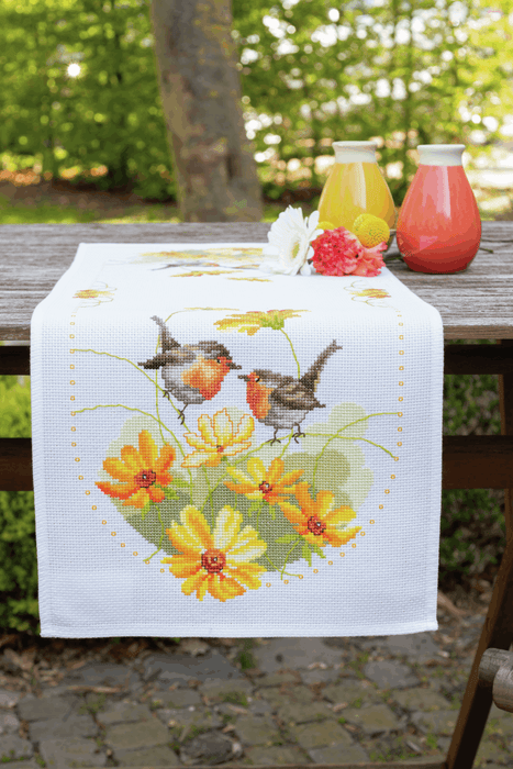 Counted Cross Stitch Kit: Runner: Robins & Flowers