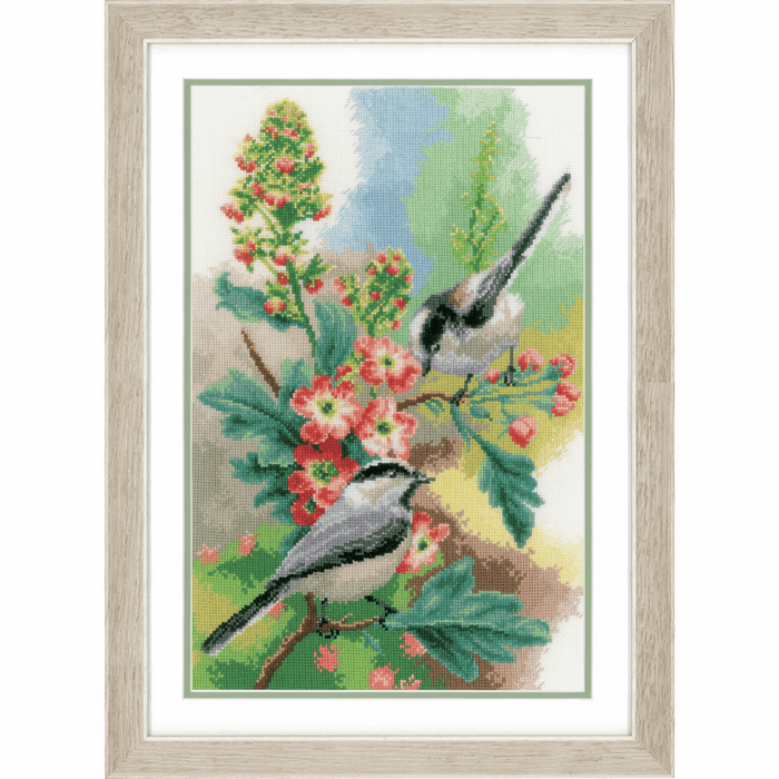 Counted Cross Stitch Kit: Chickadees & Blossoms