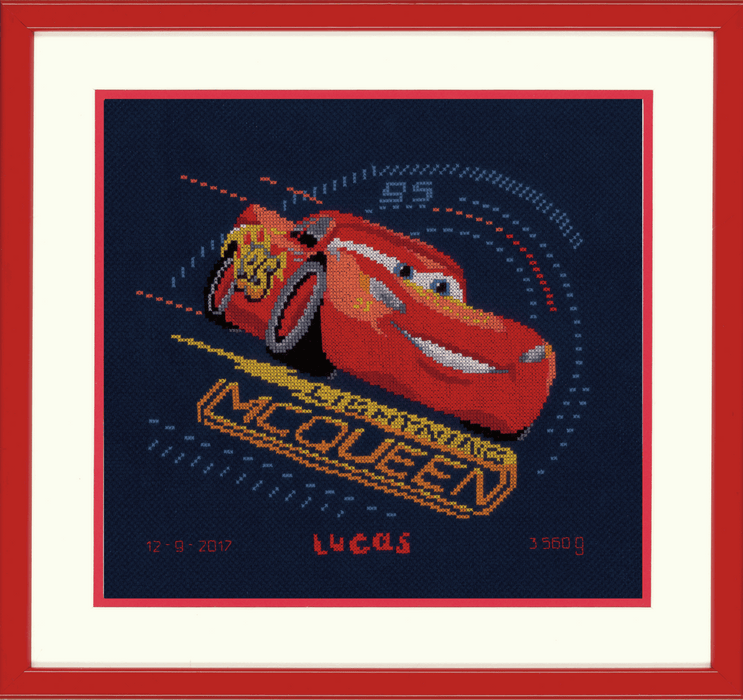 Counted Cross Stitch Kit: Birth Record: Disney: Cars - Screeching Tyres